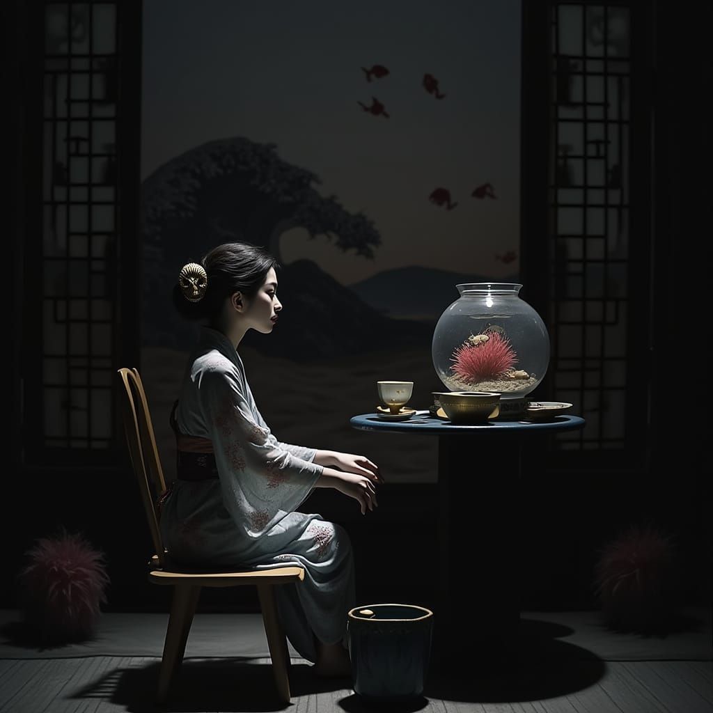 Serene Woman in a Dreamlike Japanese Scene
