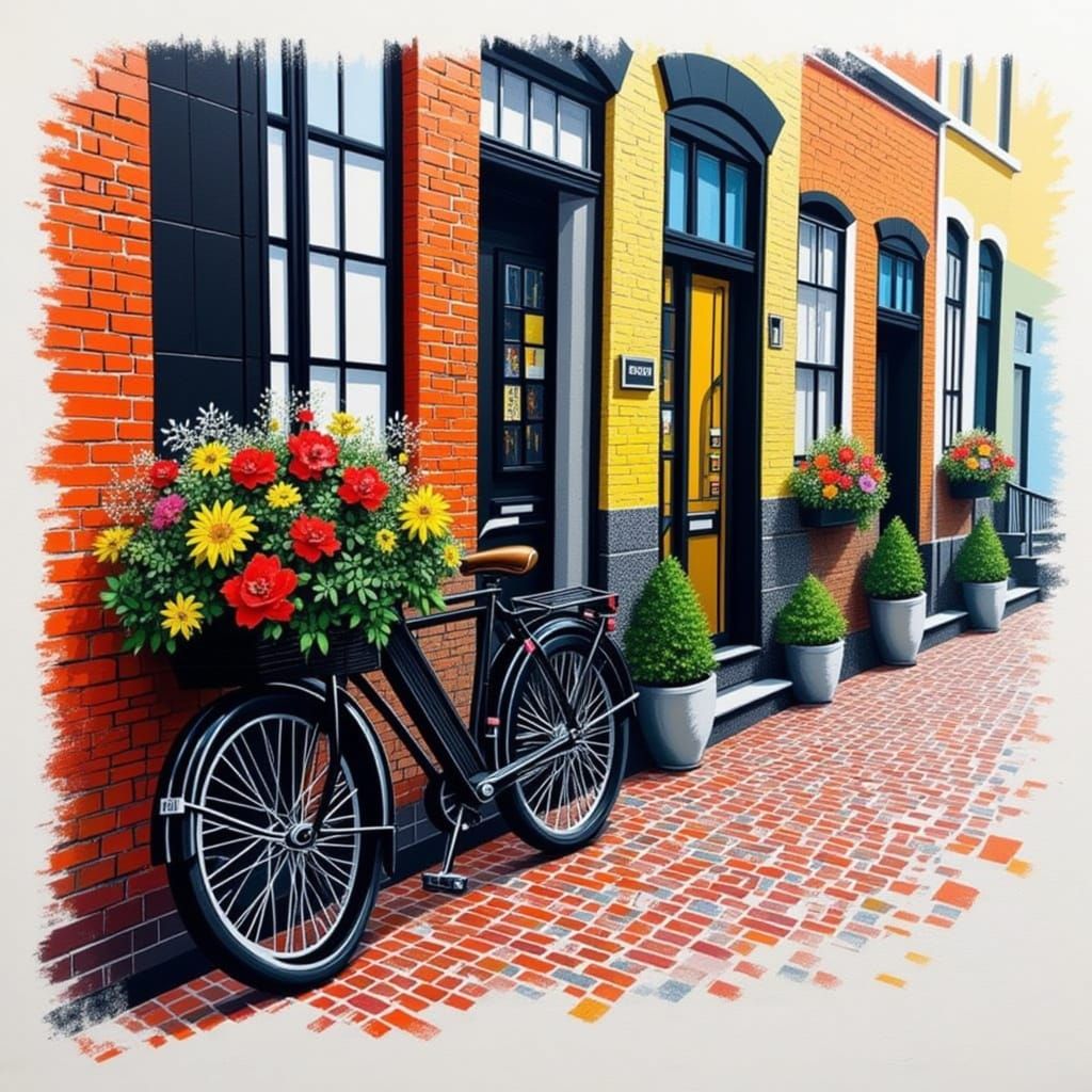 Barcode Bicycle with Flowers in Watercolor Style