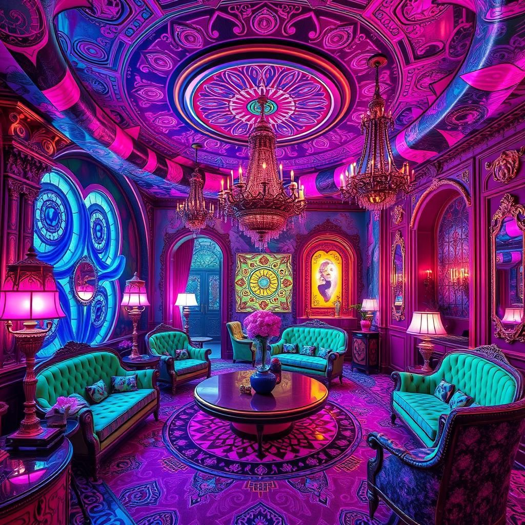 Surreal Lounge in Psychedelic Art Style