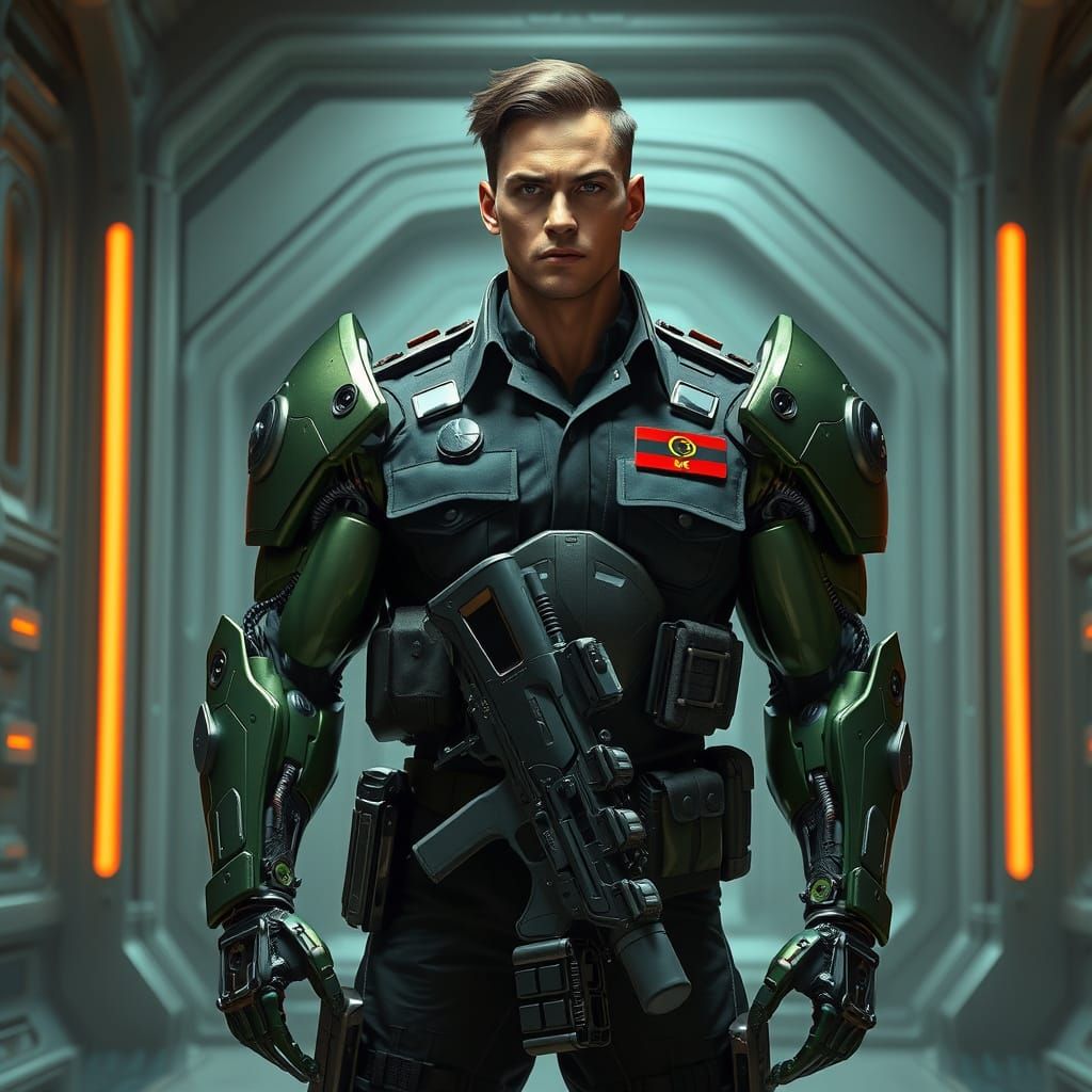 Cyborg Diplomat in Cyberpunk Noir Style