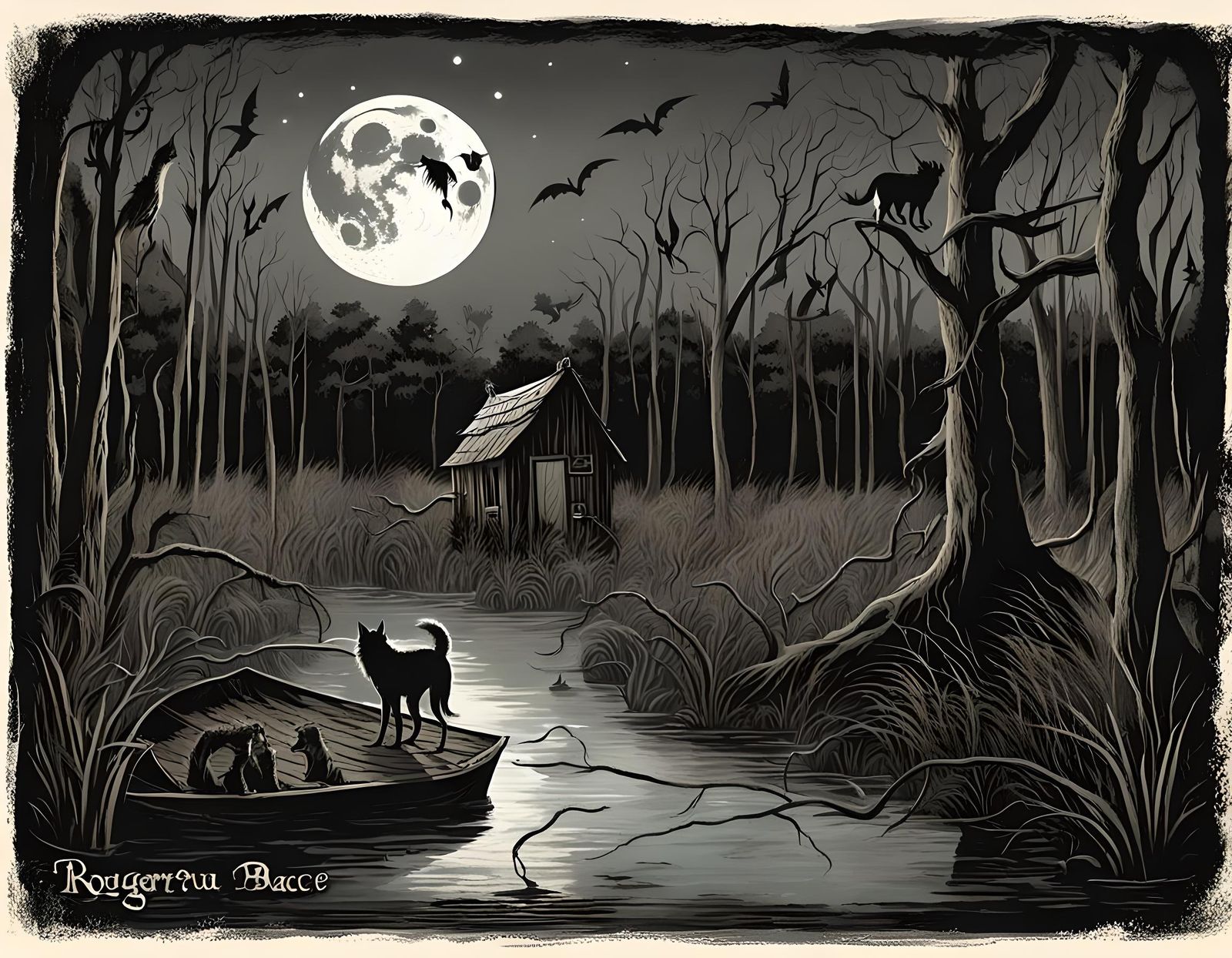 Louisiana Swamp Rougarou Howl Under Full Moon