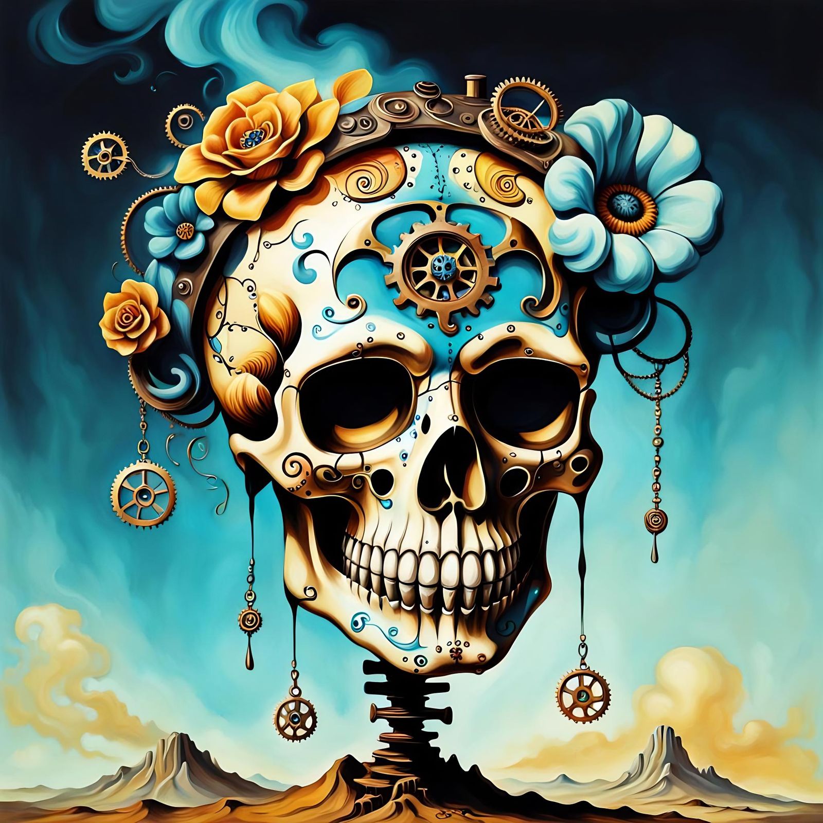 Steampunk Sugar Skull in Surrealist Style