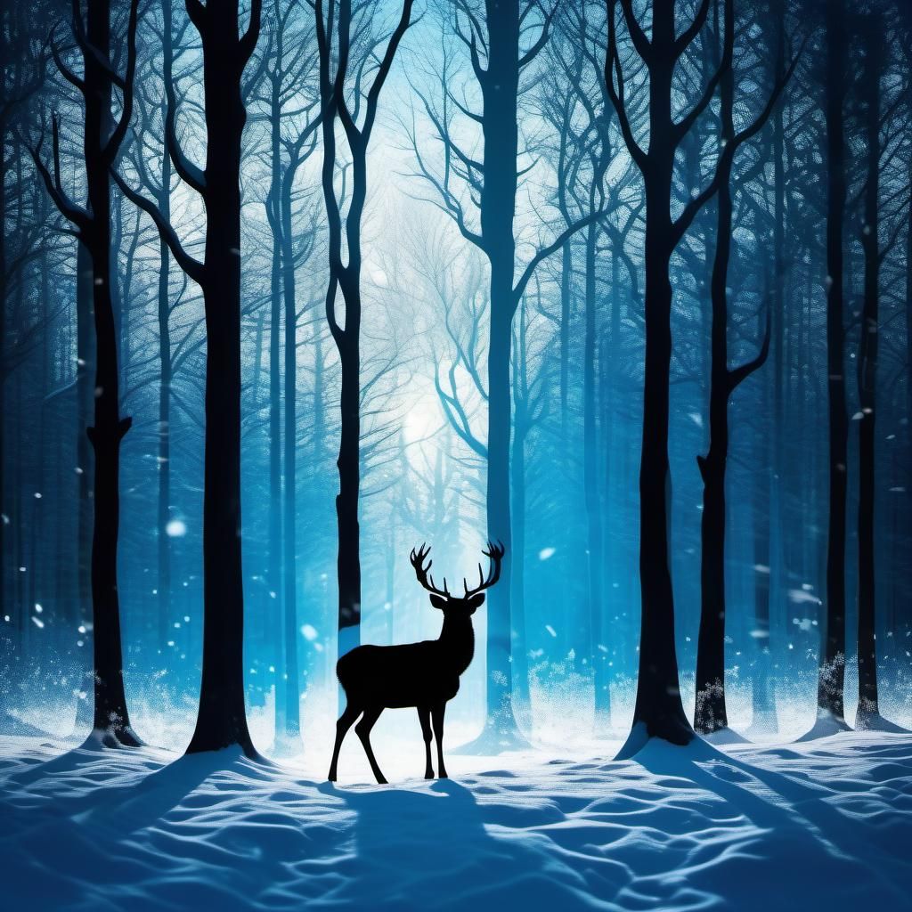 Deer Silhouette Double Exposure with Winter Forest