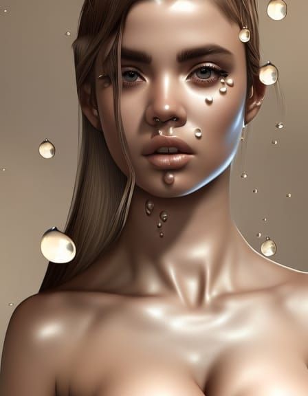 Girl with Water Drops: Photorealistic Concept Art