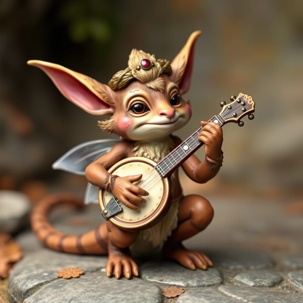 Whimsical Banjo Player in Enchanted Woodland