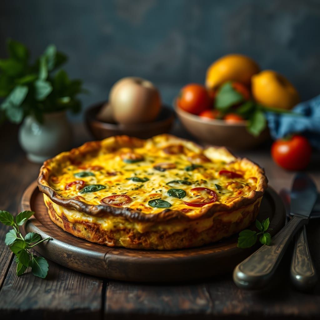 Frittata in Sfumato Style on Rustic Table