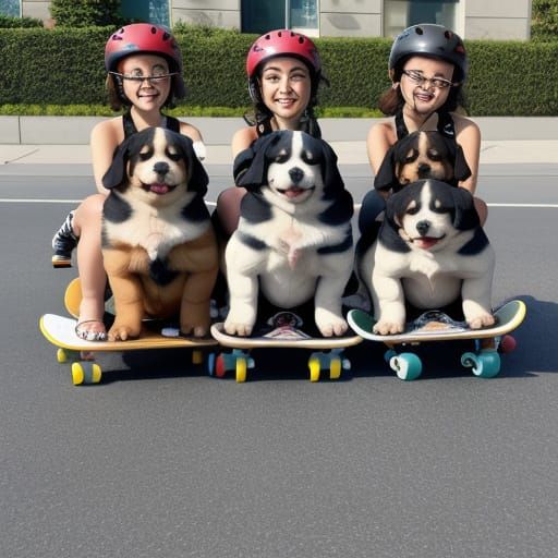 Cute Puppies Riding Skateboards in Fun Action