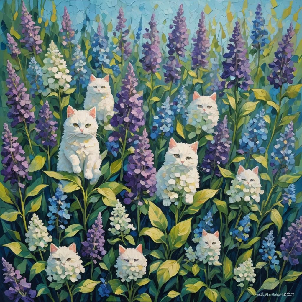 Child Ghosts Emerge from Blue Flowers: Impasto Painting