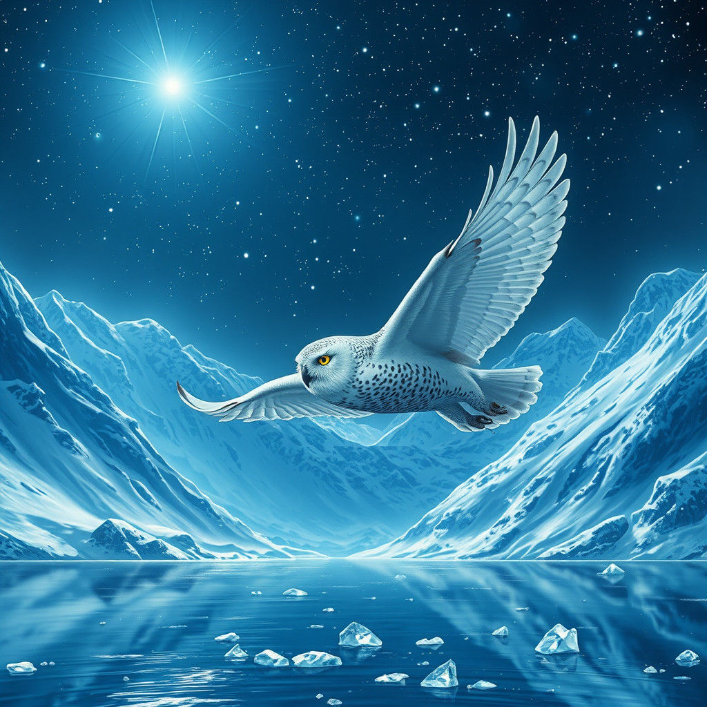 Snowy Owl Flight on Starlit Night: Fantasy Concept Art