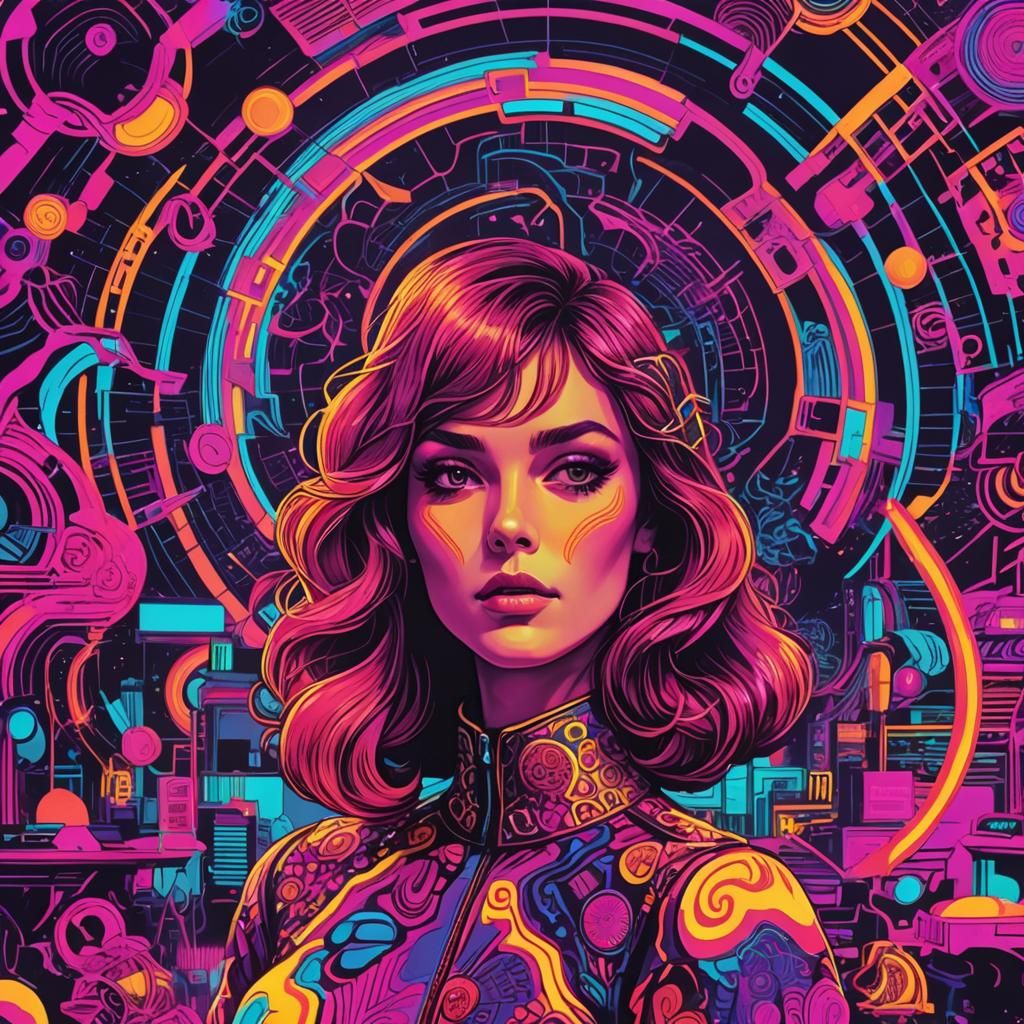 Psychedelic Synthwave Woman in Neon Style