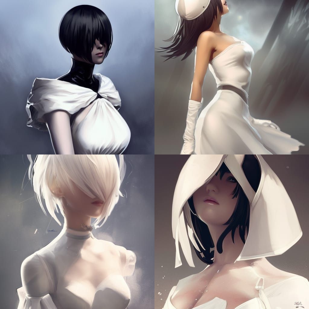 2B Nier Automata Portrait in Hyperdetailed Style