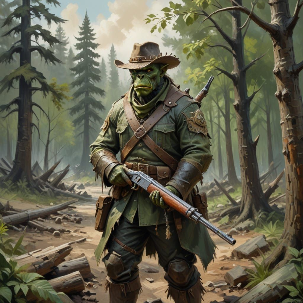 Orc Warfighter on Patrol in Oil Painting Style