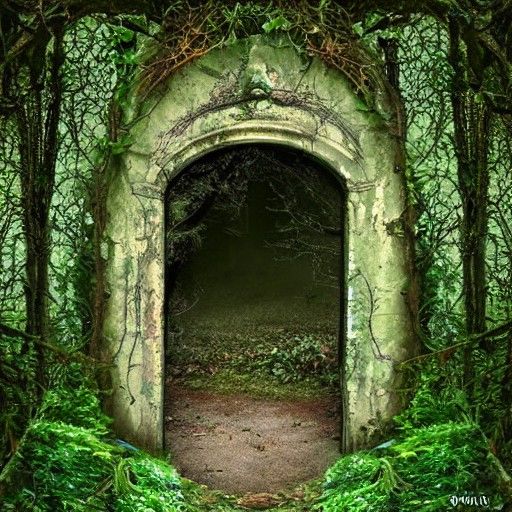 Secret Garden Door in Gloomy Forest