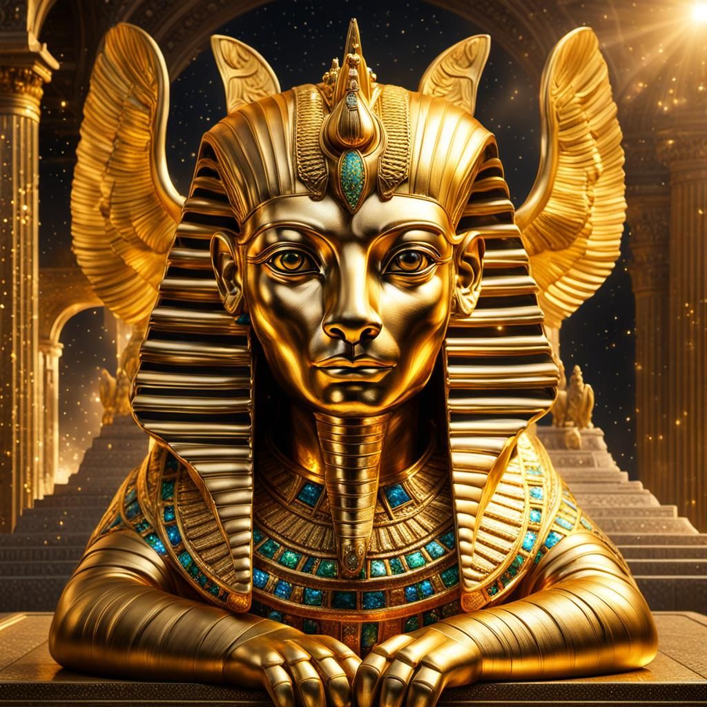 Gleaming Golden Sphinx in Hyperrealistic Detail