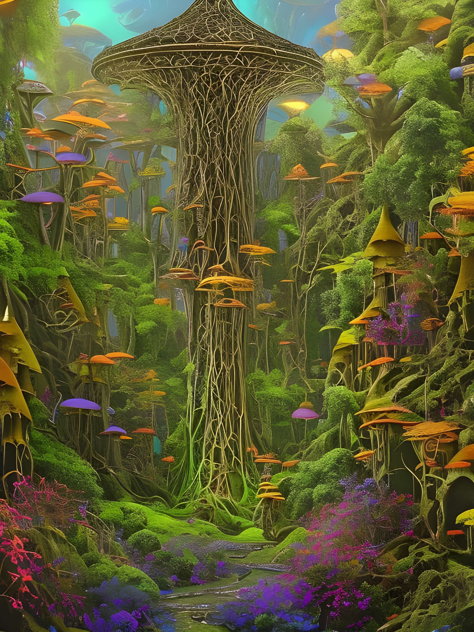 Elven Stronghold: Mycelium Monument in Neon Forest