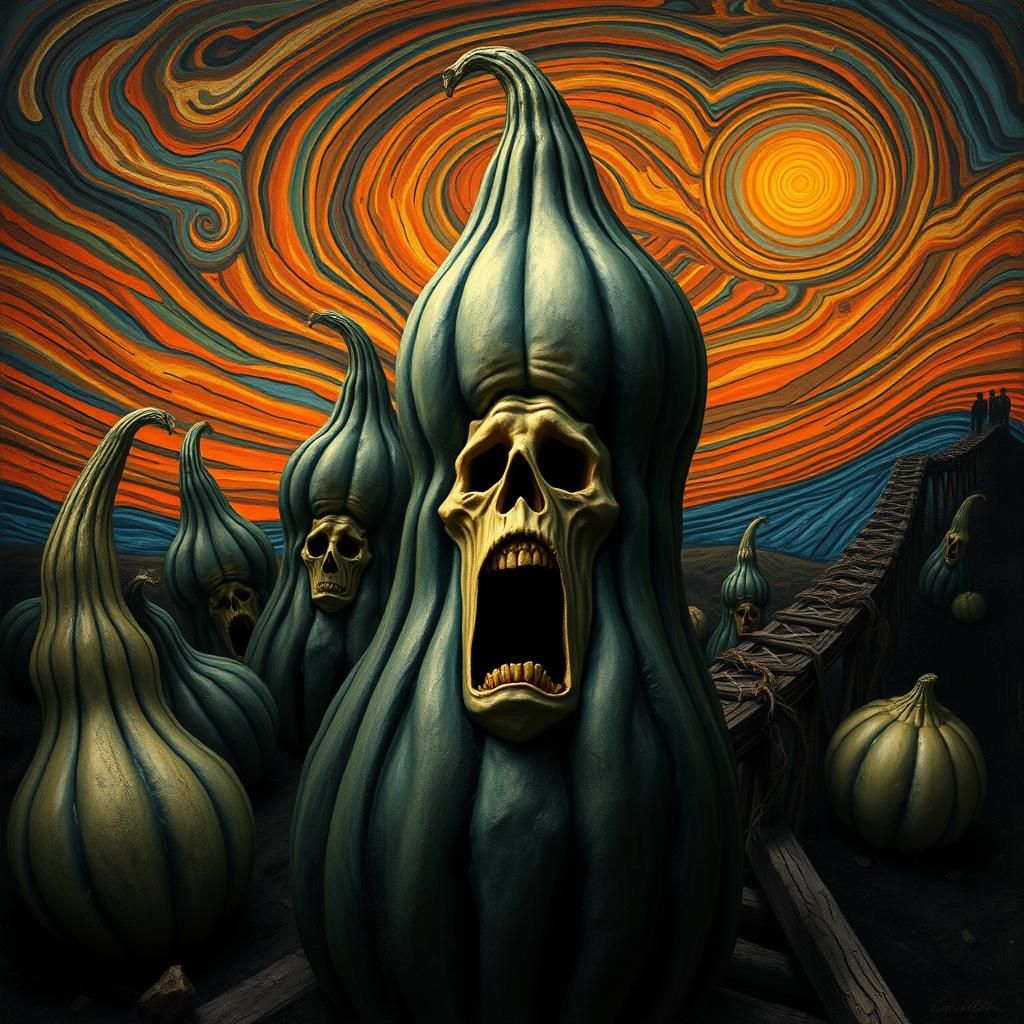 Tormented Gourds: An Expressionist Scene Inspired by Munch