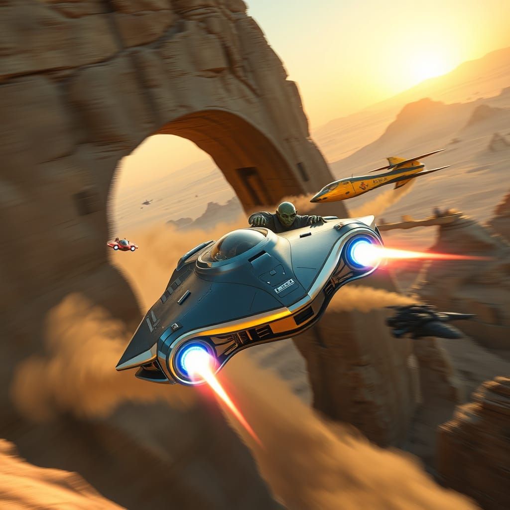 Pod Racers Battle in Epic Tatooine Thunder Scene