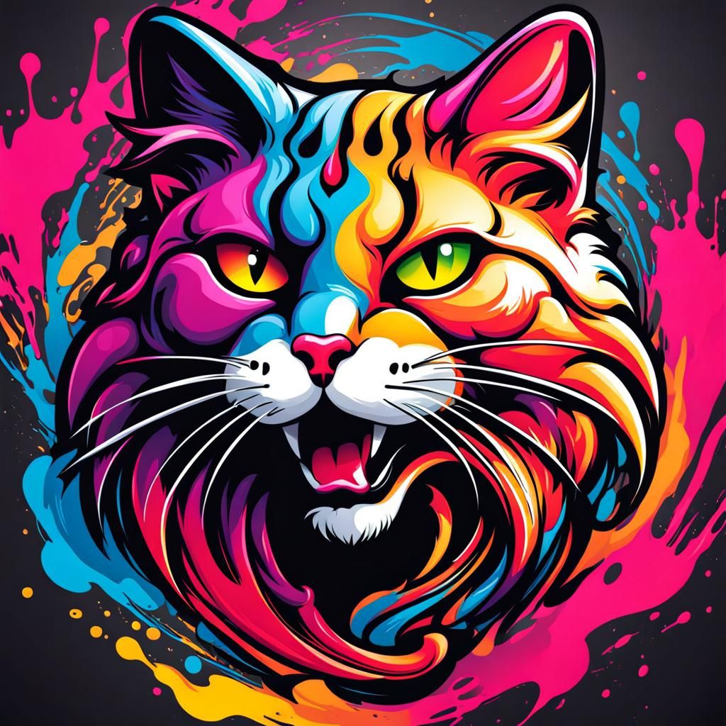 Luxurious Feline Logo in Graffiti Art Style