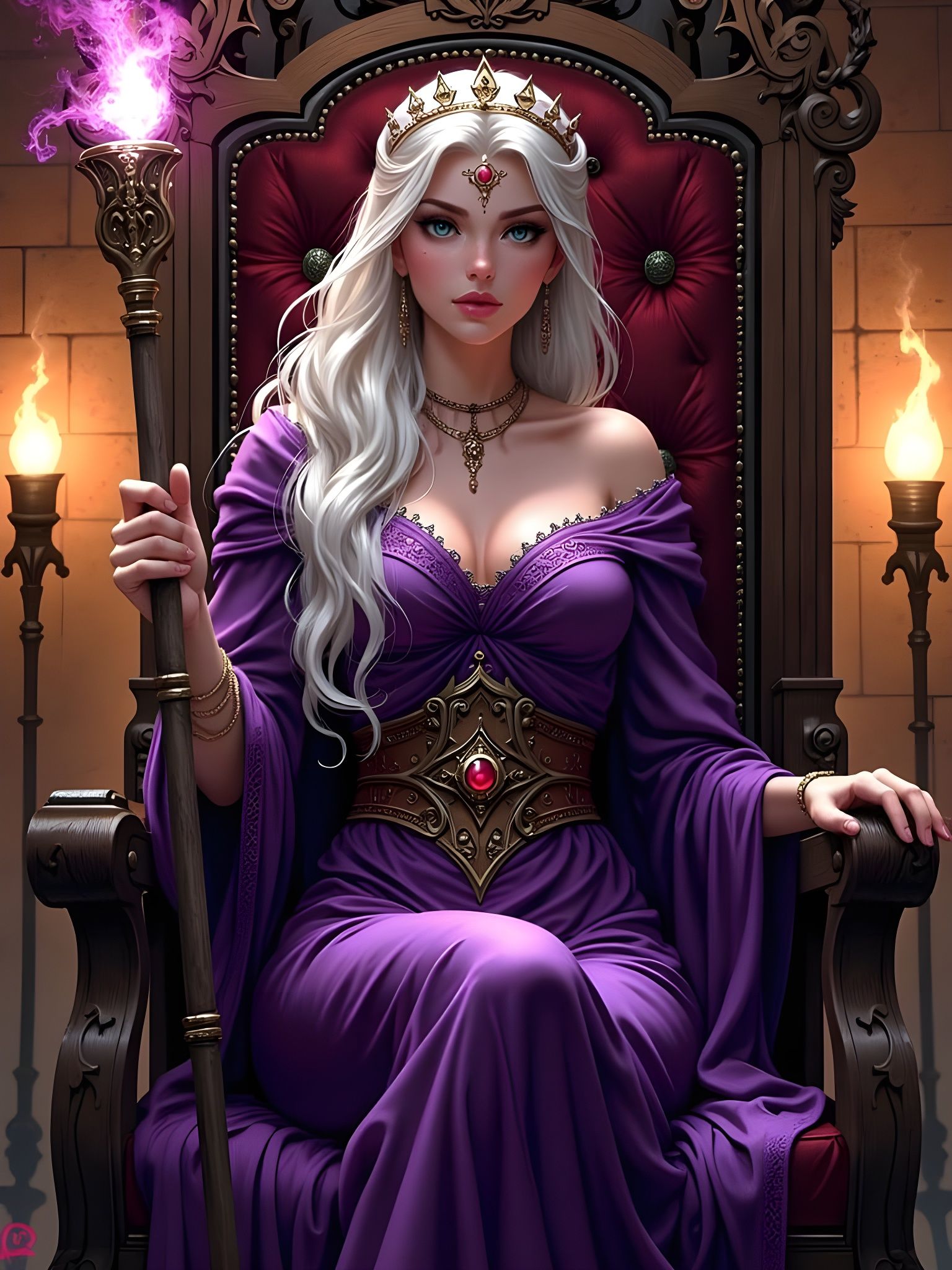 Norse Goddess on Throne with Scepter, Fantasy Art