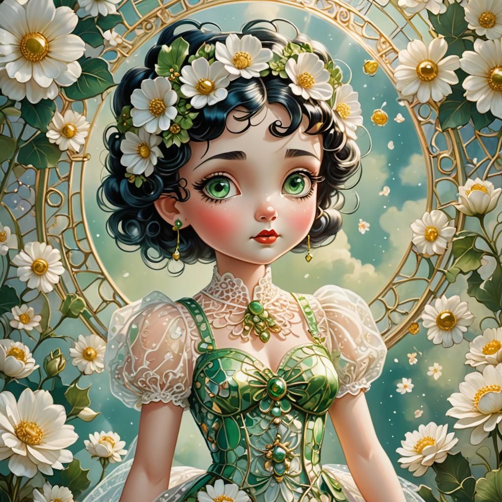 Art Nouveau Betty Boop with Iridescent Flowers