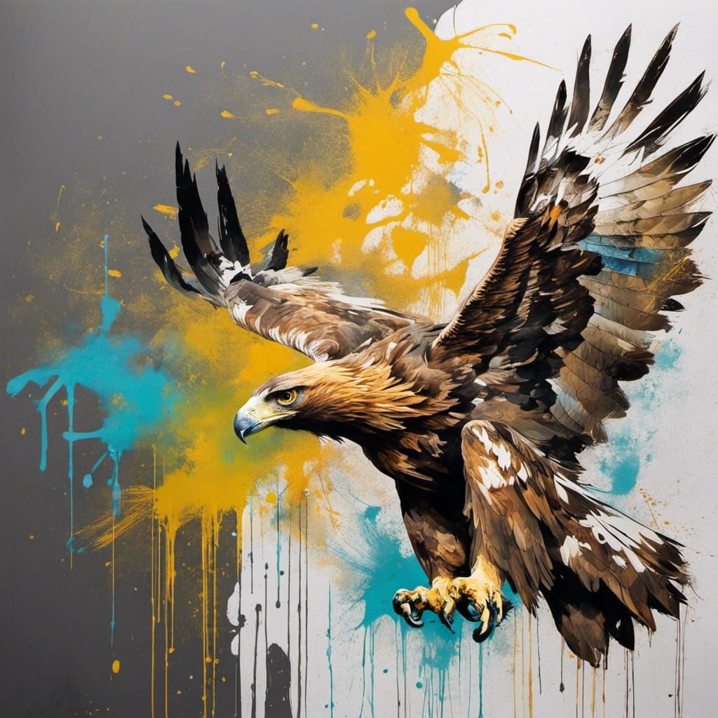 Golden Eagle in Flight: Graffiti Art Illustration