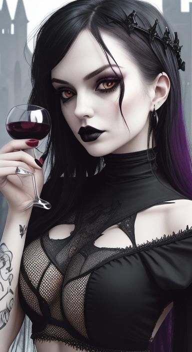 Gothic Woman with Crown and Wine Cup