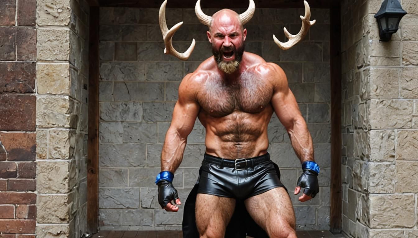 Hairy Devil Man with Antlers in Professional Photo