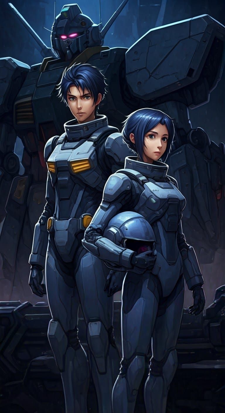 Amuro Ray and Sayla Mass in Futuristic Gundam Landscape