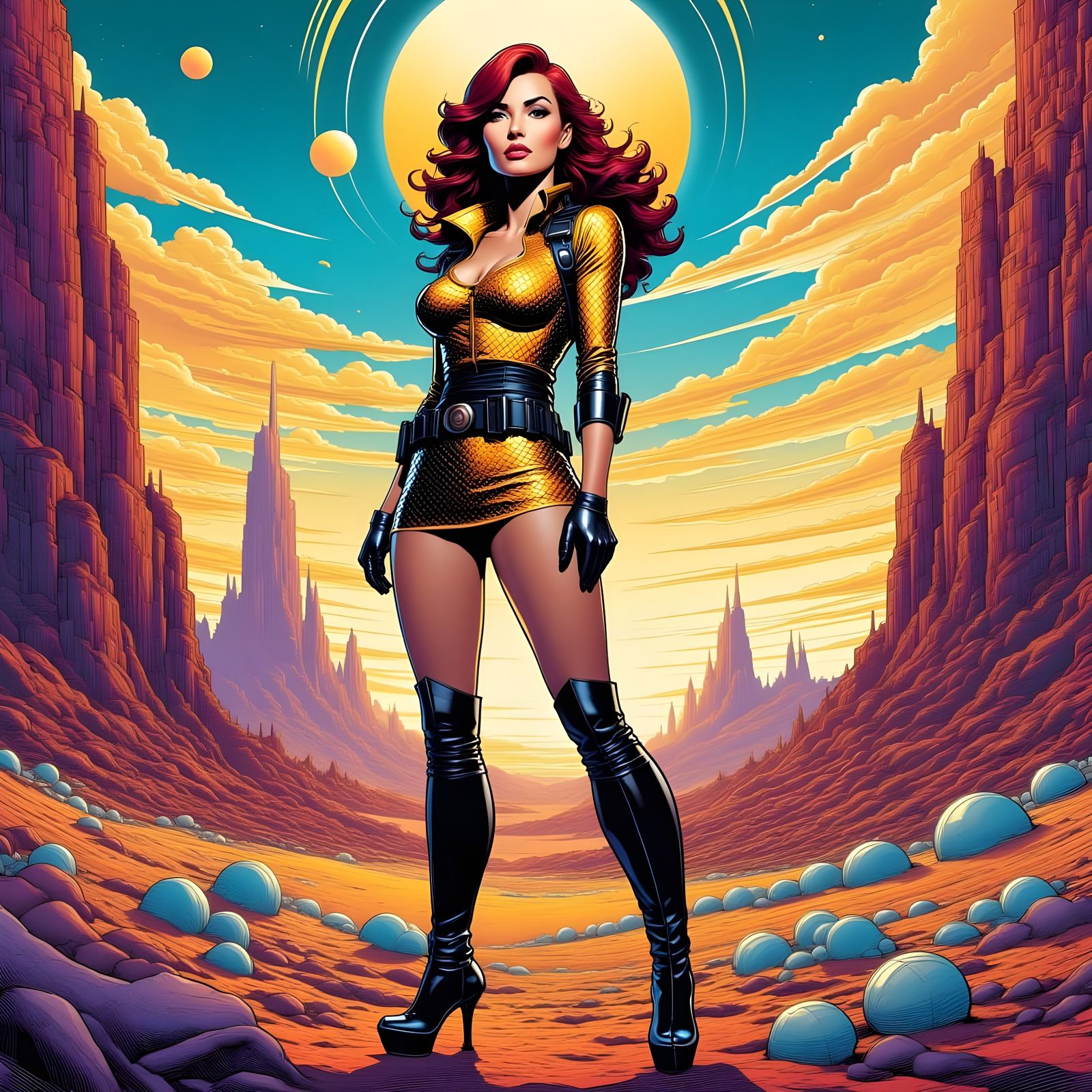 Raquel Welch as Space Commander in Comic Style