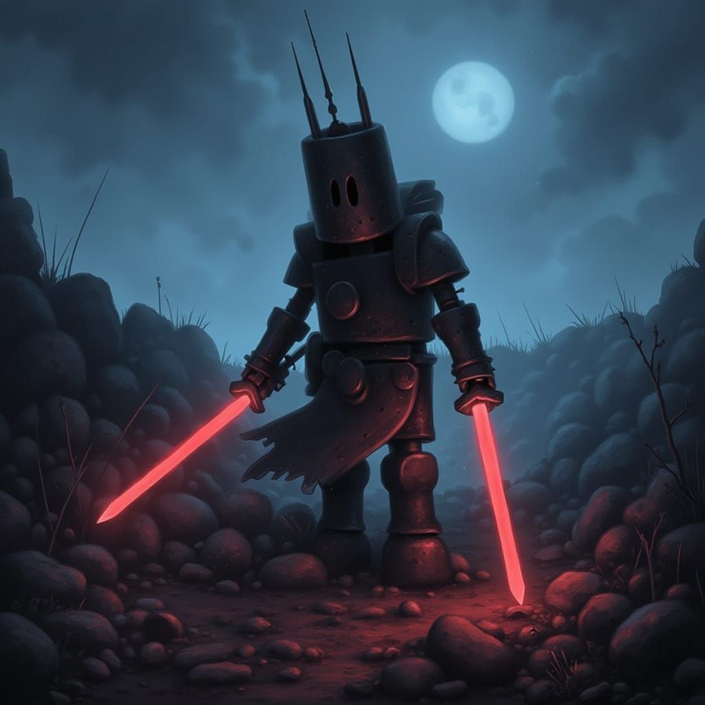 Black Knight in Obsidian Armor with Crimson Sword