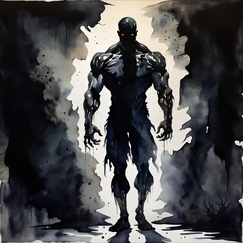 Tormented Figure in Dark Watercolor