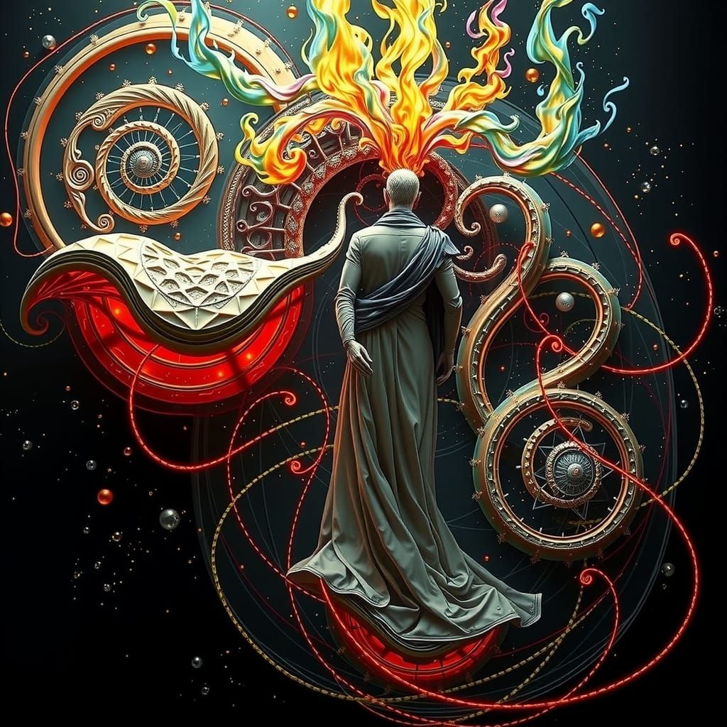 Elegant Figure Amidst Fibonacci Curves and Flames