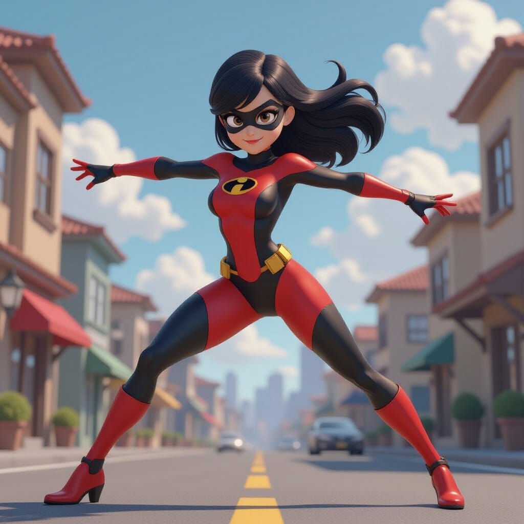 Elastigirl Stretching: 3D Anime Art