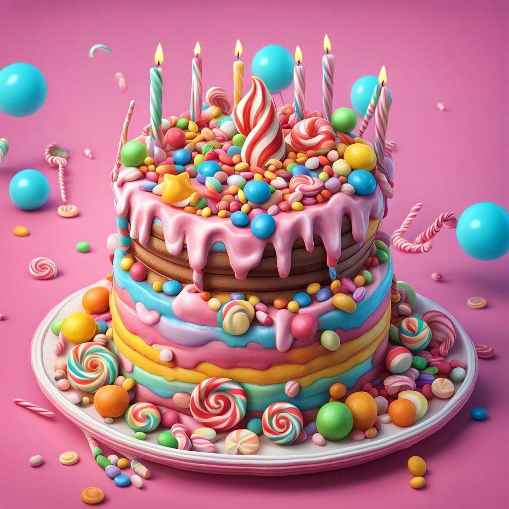 Whimsical Candy Art Birthday Cake