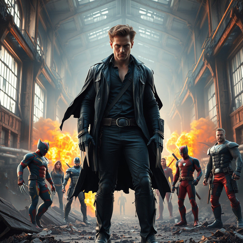 Superhero Team in Post-Apocalyptic Factory: Matte Painting