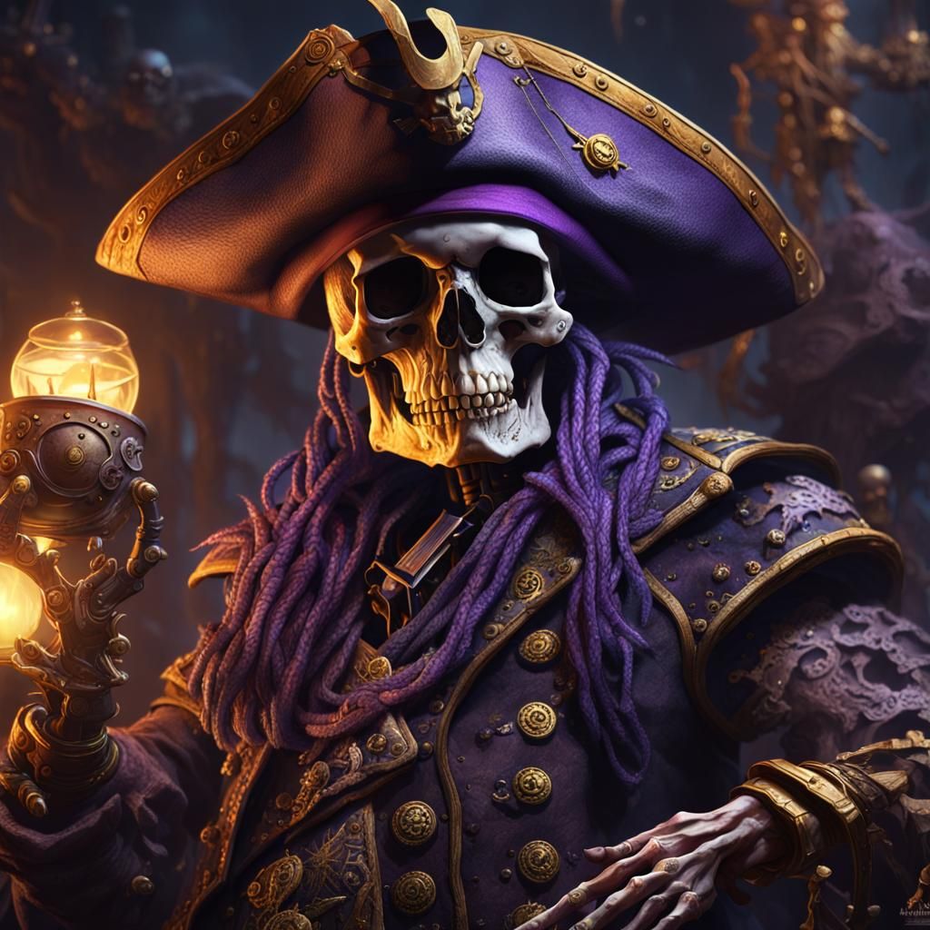 Skeleton Pirate Captain in Dark Fantasy Style