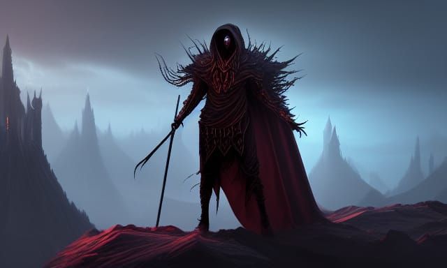 Darkling in Cloak Overlooking Conquered Land