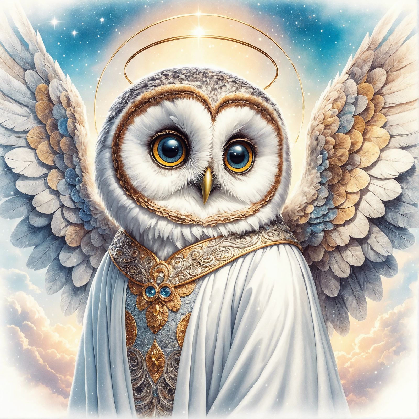 Angelic Owl in Ethereal Celestial Setting