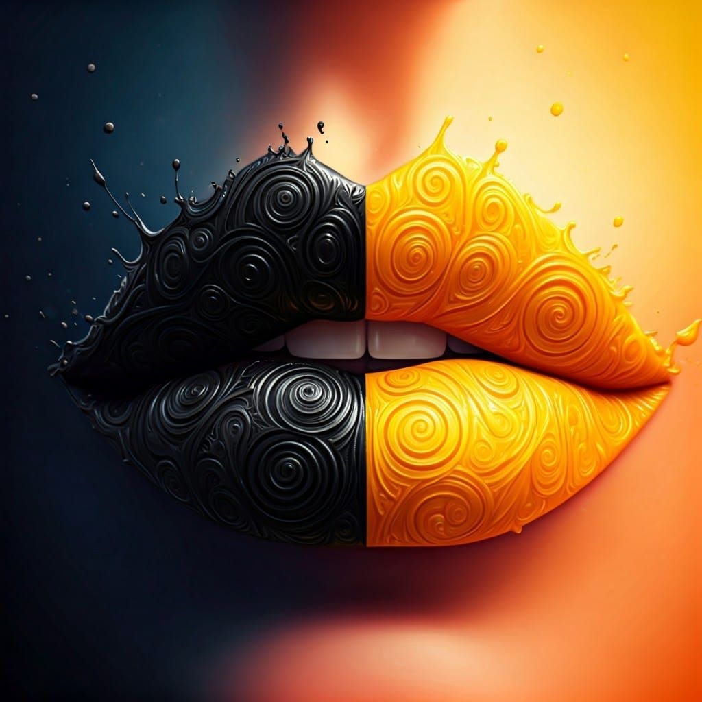 Surreal Lips with Gemstone Patterns in Digital Art
