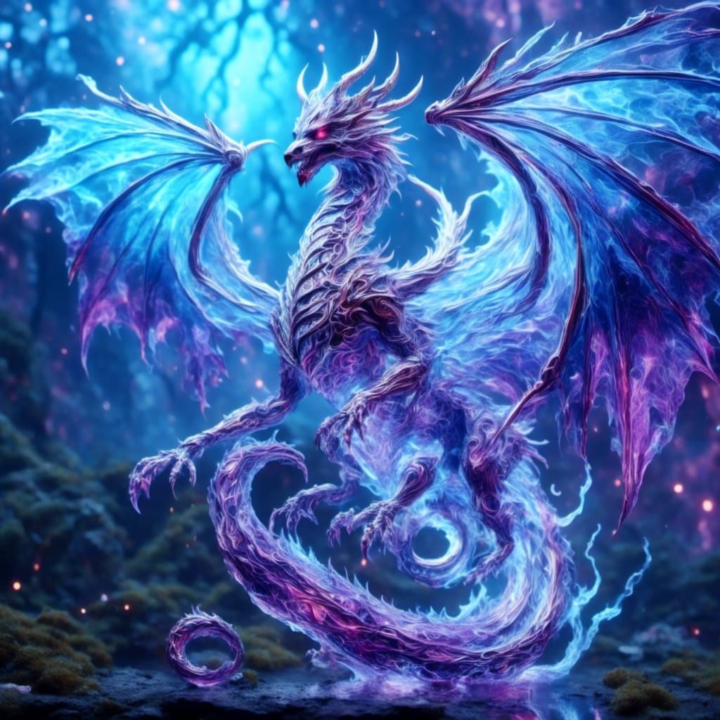 Surrealist Glass Dragon in Mystical Forest