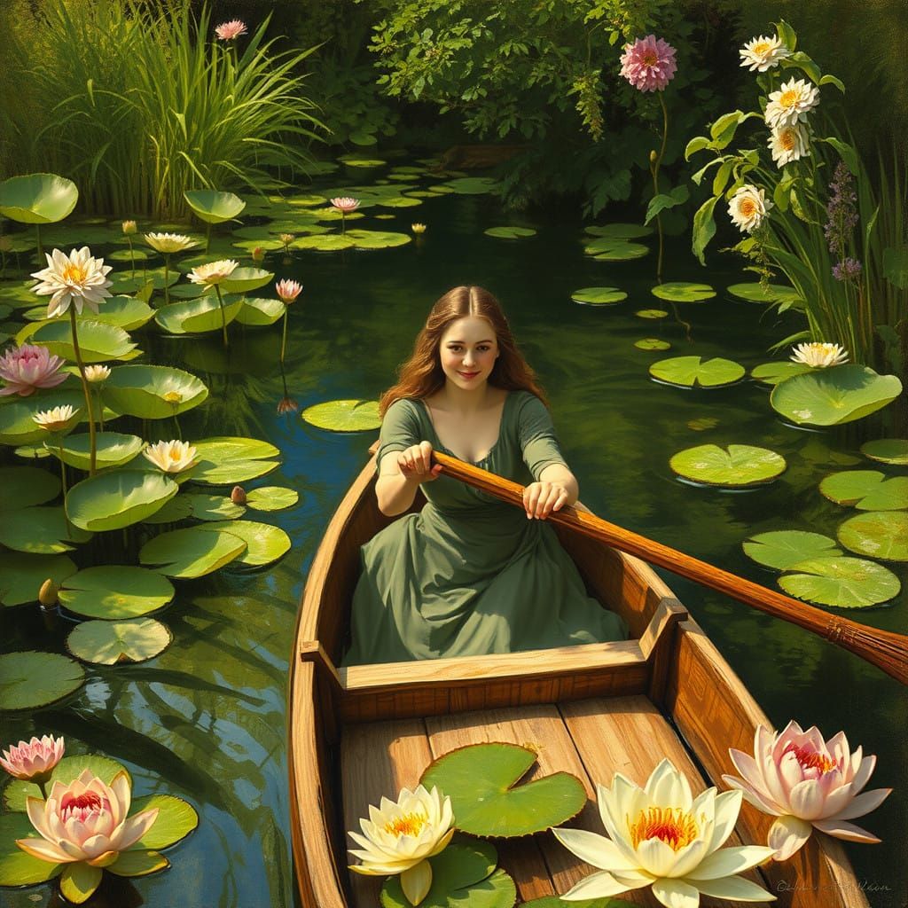 I row my beautiful, temporary body through this water-lily w...