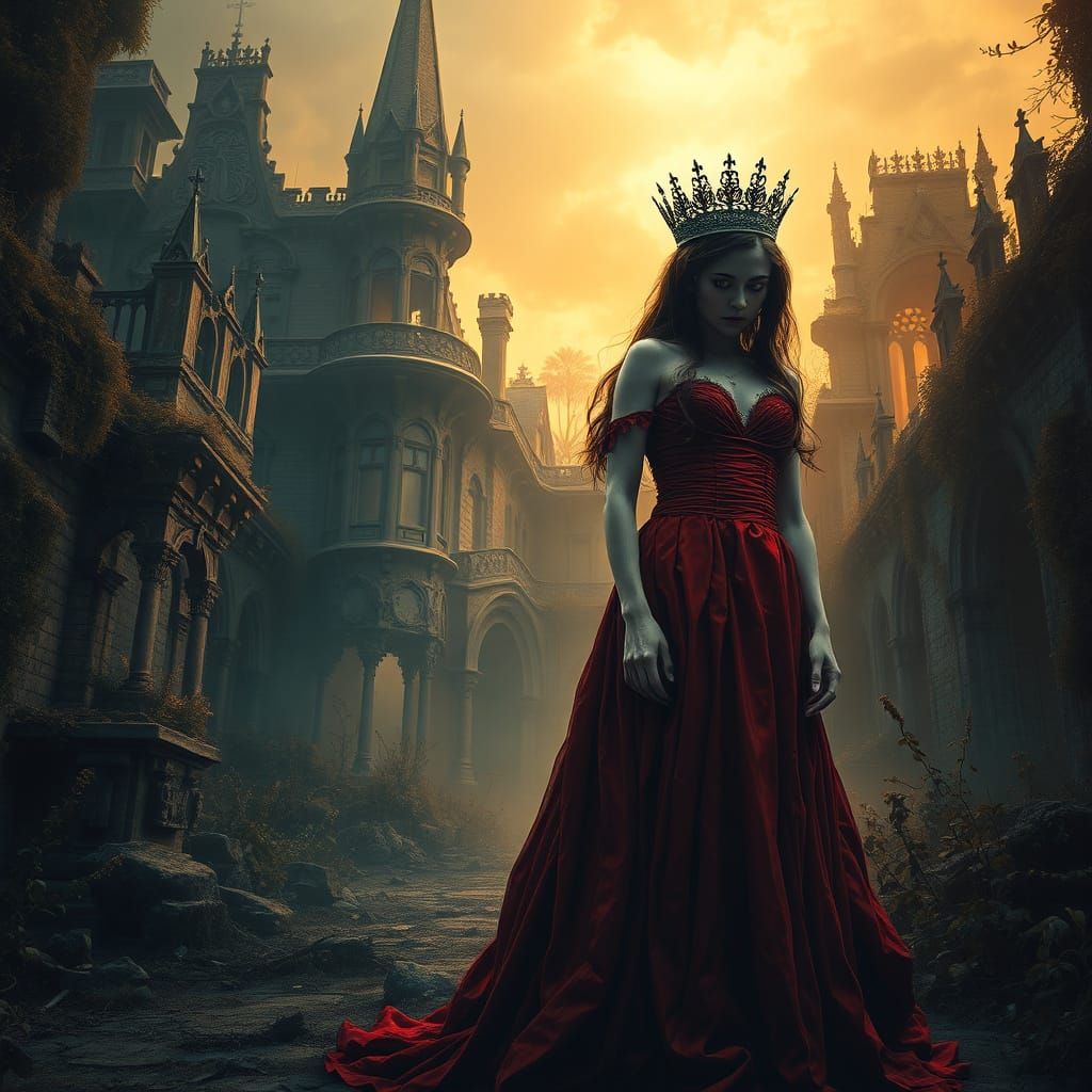Mysterious Victorian Princess in Gothic Ruins