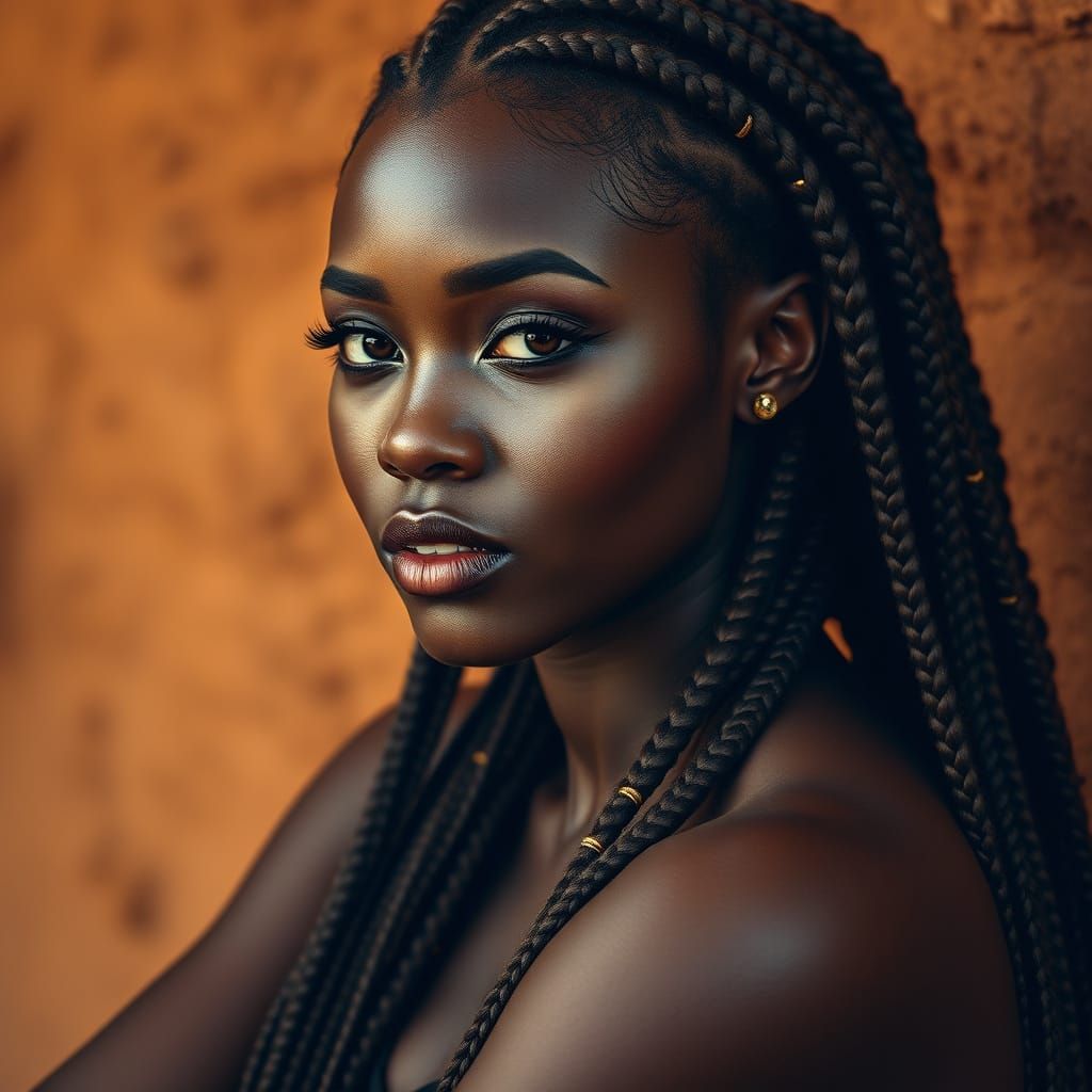 Elegant Woman with Intricate Braids in Earthy Tone