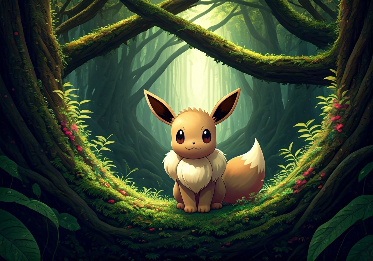 Eevee in Lush Tree: Matte Painting