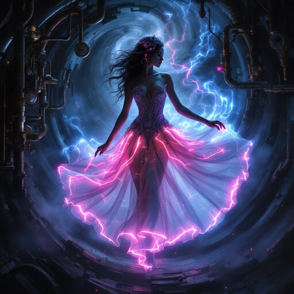 Stunning Steampunk Goddess in Neon Auroral Skirt