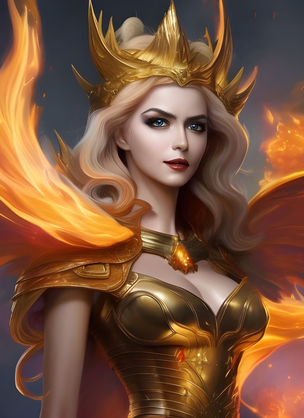 Fire Dragon Queen Portrait in Art Nouveau Style