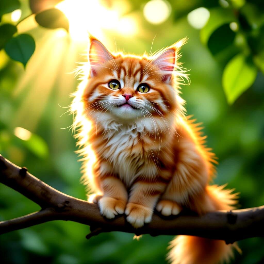 Cross-Eyed Furry Creature in Sunlit Forest
