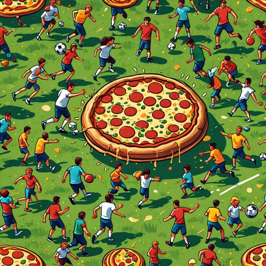 Cartoon Soccer Game with Giant Pizza Ball