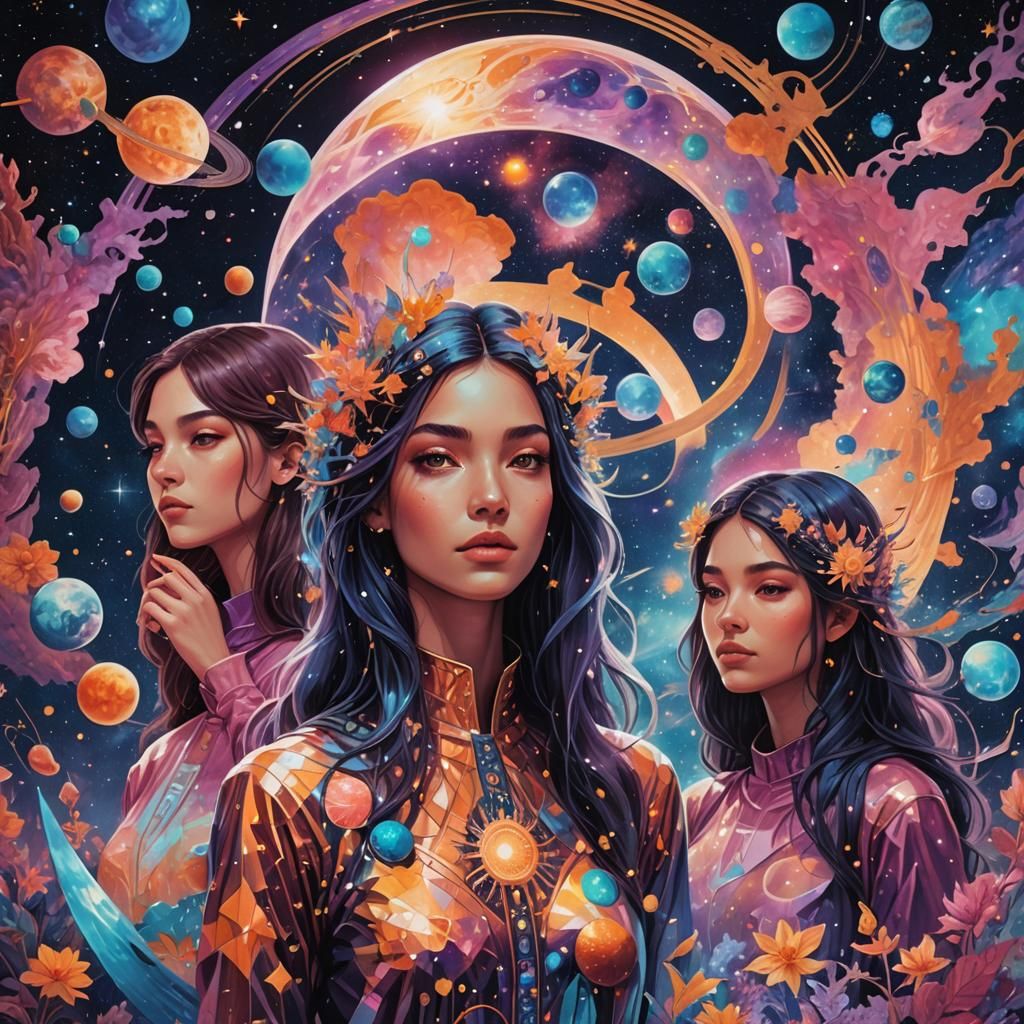 Holographic Astral Girl's World Illustration