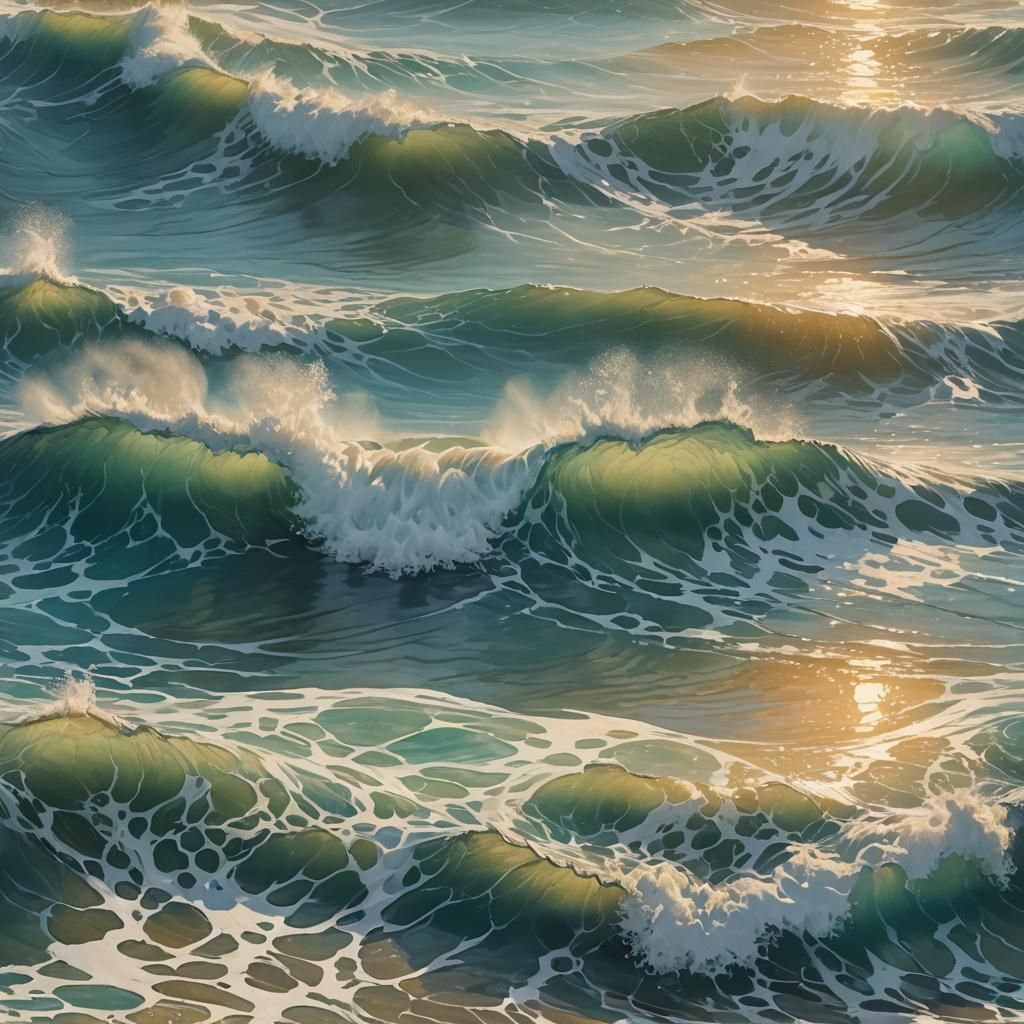 Impressionist Seascape of Waves Crashing at Sunset